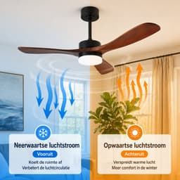 Rosnek Slimme Plafondventilator met Verlichting Massief Hout Ø132 - App & Afstandsbediening - Dimbaar LED 18W - Fluisterstil 20dB DC-Motor - Zomer/Winter Functie — thumbnail 5