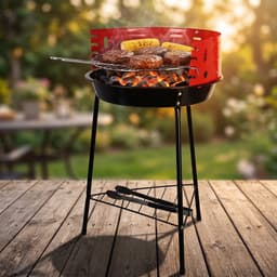 Lomera Houtskoolbarbecue - Barbecue op Poten - Staande Barbecue met Windscherm - Verstelbare Grill - Houtskool BBQ - Ronde Barbecue - Houtskoolgrill voor Tuin - Tuin Barbecue - Houtskool Barbecue - Grillrooster - BBQ — thumbnail 1