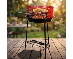 Lomera Houtskoolbarbecue - Barbecue op Poten - Staande Barbecue met Windscherm - Verstelbare Grill - Houtskool BBQ - Ronde Barbecue - Houtskoolgrill voor Tuin - Tuin Barbecue - Houtskool Barbecue - Grillrooster - BBQ