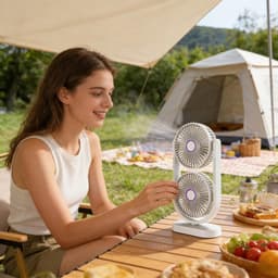 Tafelventilator - Bureauventilator - Dubbele kop - Oplaadbare ventilator - Stil - USB - Voor kantoor, slaapkamer en bureau - 17.5 x 8.2 x 36 cm - Wit — thumbnail 5