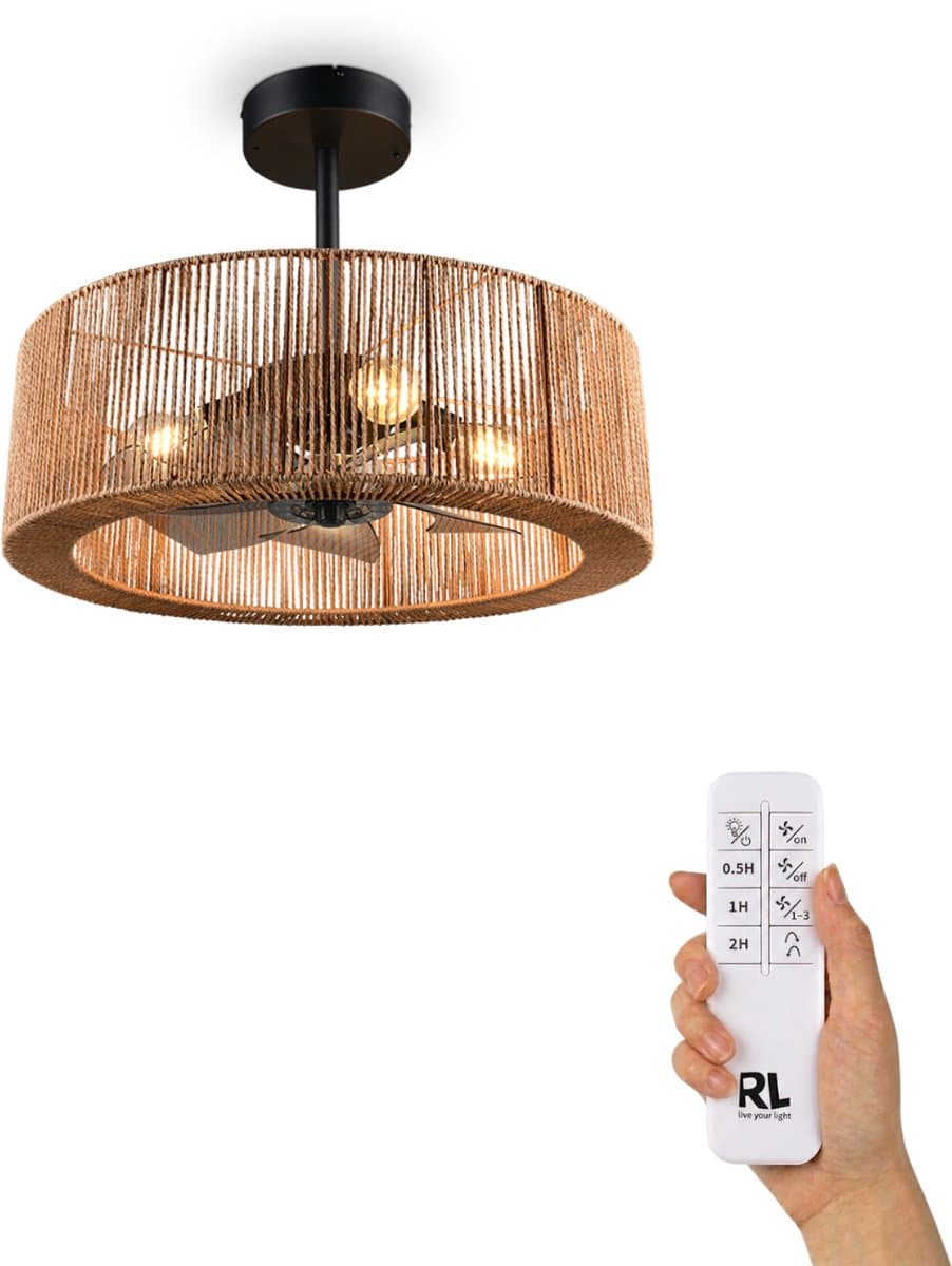 Fantiluxe - Wilma - Plafondventilator met verlichting - Hout - Ø61cm - Afstandsbediening - Met lamp - Plafond ventilator - Slaapkamer — afbeelding 1
