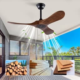 Merdoo Plafondventilator zonder Lamp - 42 inch - 3 Houten Bladen - Afstandsbediening - Zwart/Walnoot — thumbnail 2