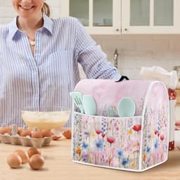 Mixerhoes Met Bloemenprint - Keukenmachine Cover - Keuken Organisatie - Met Opbergvakken - 43.5 x 27.5 x 37.5 cm - Roze — thumbnail 3