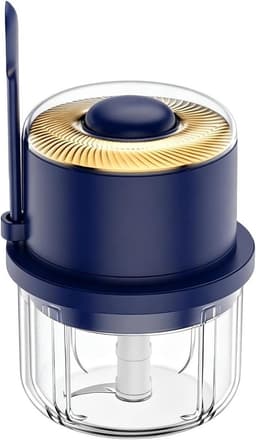 Elektrische Knoflookhakker - Mini Keukenmachine - Snel Ingrediënten Snijden - Draadloos Gemak - 350 ml Capaciteit - Blauw — thumbnail 1