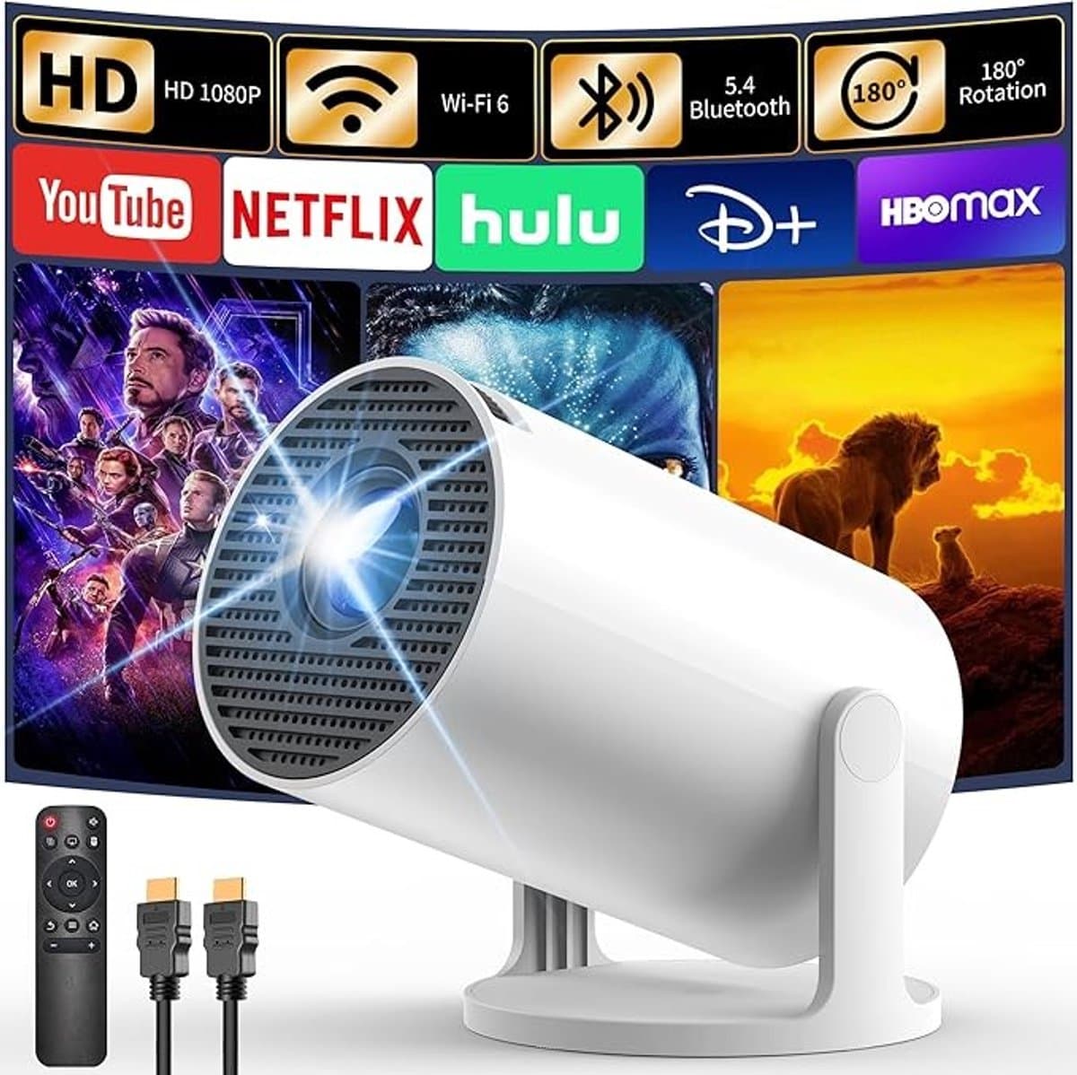 Draagbare Android TV-projector met Wi-Fi en Bluetooth, 1080P ondersteuning — afbeelding 1