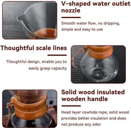 Dailygoods- Koffiezetapparaat 800 ml - Dubbel Filter - Glazen Koffie Karaf - V-vormige Tuit - Hittebestendige Houten Hoes - Nauwkeurige Schaalverdeling - Koffiekan — thumbnail 5