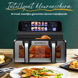 Jensaro Airfryer Dubbele Mand 9L XXL - 2200W Heteluchtfriteuse - 2x4,5L - LED Touchscreen - 10 Programma’s - Olievrij Frituren — thumbnail 4