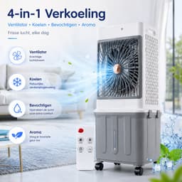 Rosnek Mobiele Luchtkoeler 32L - Aircooler met Afstandsbediening - 30 Uur Koeltijd - Stille Verdampingskoeler - 120° Zwenkfunctie - Timer - Aromafunctie - Voor Slaapkamer Woonkamer Garage Camper - Wit/Grijs — thumbnail 3