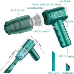 3-in-1 mini-stofzuiger, autostofzuiger, mini draagbare stofzuiger, USB oplaadbaar, 290.000 Pa, 28W, 36V, met borstelkop (groen) — thumbnail 2