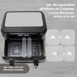 Luchtfriteuse Dubbele Tank - Heteluchtfriteuse Airfryer - Gezinsmaaltijden Bereiden - Onafhankelijke Mand Bediening - 9 Liter Capaciteit - Zwart en Zilver — thumbnail 2