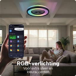 Slimme Plafondlamp met Ventilator – Plafondventilator met App en Afstandsbediening - 4800 Lumen - RGB - 6 Snelheden - BREND BR-2253 — thumbnail 4