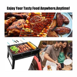 BBQ-grill - Houtskoolbarbecue - Draagbare BBQ-grill - Opvouwbare BBQ-grill - Buitenbarbecue - Houtskoolrek met lade - 43x22x29cm - Geschikt voor 3-5 personen - Met handvat - Geschikt voor picknicks, tuinen, terrassen, kamperen en reizen - Zwart — thumbnail 2