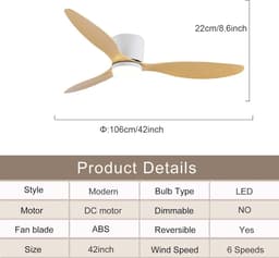 Plafondlamp Met Ventilator - Ventilatorlamp Kroonluchter - Woonkamer Verkoelen - Omkeerbare Luchtstroom - 106 cm - Zwart Houtnerf — thumbnail 5