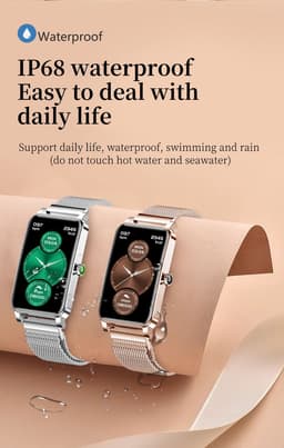 Knobbout Smartwatch met 1.45” Scherm (3,7 x 2,5 cm) HD Touchscreen – Hartslag, Bloeddruk, Zuurstofmeting – 12 Sportmodi – IP68 Waterdicht – Compatibel met Android & iOS - Rosegouden stalen band — thumbnail 5