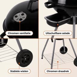 Lomera Kogelbarbecue - Houtskoolbarbecue - BBQ - Barbecue - Kettle Barbecue - Grillrooster - Asopvangbak - Met Deksel - Met Wielen - Ronde Barbecue - Staande Grill - Kogelgrill - Tuinbarbecue - Houtskool Grill — thumbnail 5