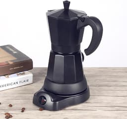 Elektrisch Koffiezetapparaat - Mokka Pot - Thuis Koffie Zetten - Hittebestendig Handvat - 300 ml - Zwart — thumbnail 4
