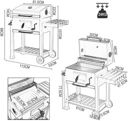 Weelora Barbecue - Barbecues - Barbecue Houtskool - Grill - Met Wielen - Multifunctioneel -113x455x100cm - Kleur Zwart — thumbnail 5