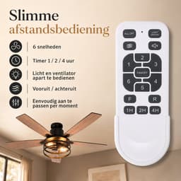 Rosnek Plafondventilator met Verlichting Ø132cm- Smart Lamp met Afstandsbediening - Plafonniere Keuken Lamp met 6 Ventilatiesnelheden - Plafond Ventilator Lamp met Timer, Landelijke Stijl voor Slaapkamer, Woonkamer & Terras — thumbnail 5