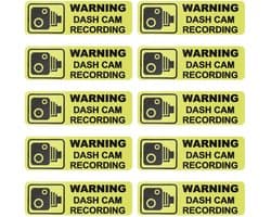 aladdien - Dashcam Waarschuwingsstickers - Verbeterde Veiligheid - Geel - PVC - 10 Stuks - Geschikt voor Auto - 89x28 mm
