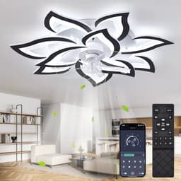 10 Sterren Ventilator Lamp - Plafondventilator - Zwart - Smart Lamp - Met Dimmer - 3 Standen Ventilator - Keuken Lamp - Woonkamerlamp - Moderne lamp — thumbnail 1
