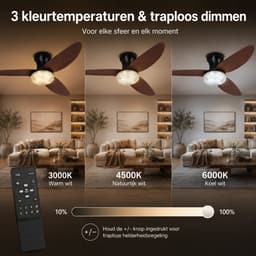 Rosnek Plafondventilator met Verlichting Hout & Kristal - 100 cm Stille DC Motor - Dimbare LED Plafondlamp met Ventilator - Zomer- en Winterstand - Luxe Ventilatorlamp voor Woonkamer, Slaapkamer & Terras — thumbnail 5