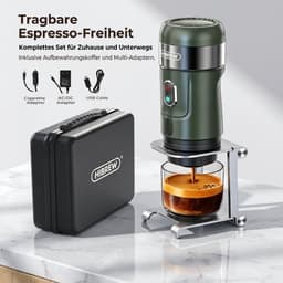 Draagbaar Koffieapparaat voor Onderweg | Inclusief Tas | Digitale Display | 60ml | 12 Volt | Espresso | Nespresso | Dolce Gusto | Capsule Koffie | Gemalen Koffie | Cups | Oplaadbaar | Draagbare Koffiemachine – Donkergroen — thumbnail 3