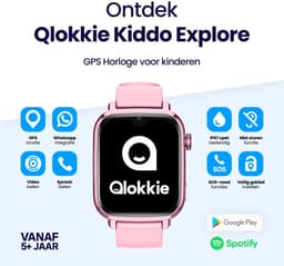 Qlokkie Kiddo Explore - GPS horloge kind - Smartwatch kinderen - GPS tracker kind met nauwkeurige locatiebepaling - GPS horloge kind met simkaart - Stel veilige zones in - SOS functie - Whatsapp - Roze — thumbnail 2