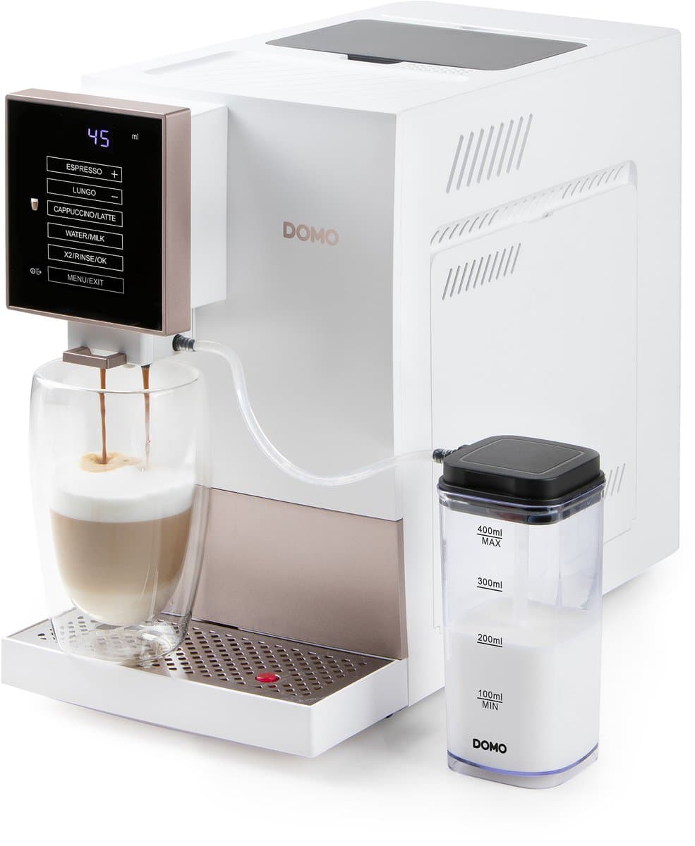 DOMO DO742K Volautomatische Espressomachine - 4 Soorten Koffie + Heet Water - Melkopschuimer - 19 Bar - Wit — afbeelding 1