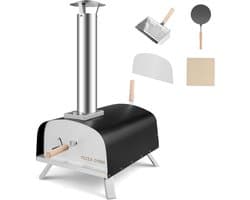 COSTWAY Pizza oven outdoor, draagbare pizza houtkachel incl. pizza schuiver en pizzasteen, hout pizza oven voor tuin camping
