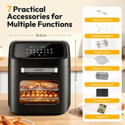 Heteluchtfriteuse, 12 l heteluchtoven, mini-oven, 1800 W, heteluchtoven met digitaal led-display, fruitdehydrator, barbecue | Heteluchtoven, 1800 W, 7 accessoires, 12-in-1 AirFryer, warmhoudfunctie, vaatwasmachinebestendig — thumbnail 4