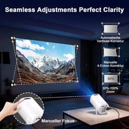 4K, Full HD, 1080p, draagbare projector met WiFi 6 en Bluetooth 5.4, autokeystone en handmatige scherpstelling, 180° draaibaar, compatibel met iOS/Android/HDMI/TV Stick/laptop/pc — thumbnail 4