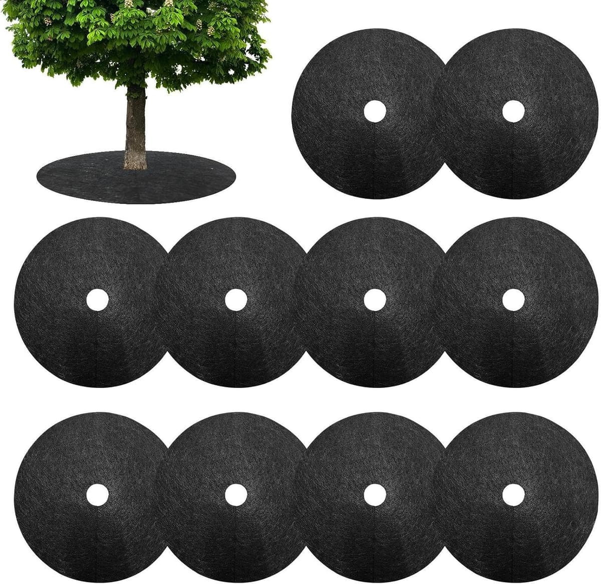 S Mulch voor bomen, 10 stuks, rond, vliesstof, herbruikbaar, voor park, tuin, gazon en binnenplaats, wortelbescherming en controle — afbeelding 1
