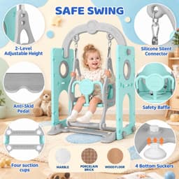 5-in-1 Kinderglijbaan met Schommel, Klimrek, Telescoop, Opbergruimte, Binnen- en Buiten Vrijstaande Glijbaan, Speeltuin Voor Peuters, Schommelset, Voor max. 60KG Van 1-6 Jaar — thumbnail 3