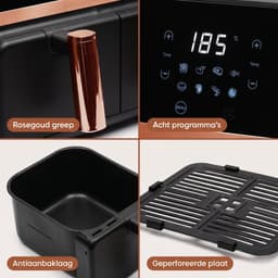 Cheqo® Dubbele Airfryer XXL - Heteluchtfriteuse Rosegoud - Dual Zone met Twee Kookvakken - Dubbele Mand - Hetelucht Friteuse met Touchscreen - Digitale Airfryer voor Gezin - Frituurpan zonder Olie - Snackpan Rose Gold met Grillplaat — thumbnail 3