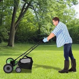 Handgrasmaaier – Handmaaier – Kooimesmaaier – Duwgrasmaaier – Gazonmaaier – 50,8 cm Maaibreedte – 9 Instelbare Maaihoogtes – 65-Mangaan Stalen Messen – Met Opvangzak – Groen — thumbnail 1