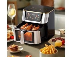 Airfryer - XXL – Heteluchtfriteuse – 2400W/2800W – 8L - RVS & Touchscreen – Multifunctionele Elektrische Friteuse - Olievrij Frituren - Zwart