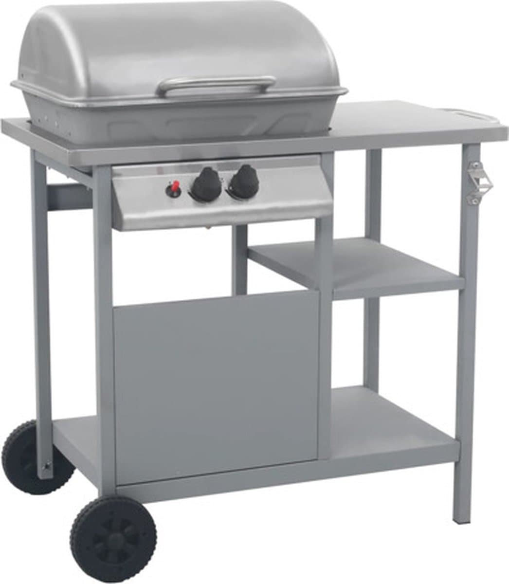 vidaXL Gasbarbecue met 3-laags zijtafel zwart en zilverkleurig — afbeelding 1