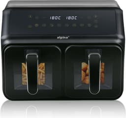alpina Dubbele Airfryer XXL - Heteluchtfriteuse 2x4L - Air Fryer met Digitaal Touchscreen - Heteluchtoven voor 6 Personen en Meer - 8 Kookprogramma's - Sync-Modus - Timer Functie — thumbnail 1