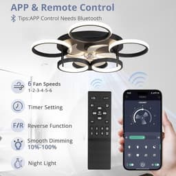 6 Cirkel Plafondventilator - Zwart - 6 Snelheden - Dimbaar Met Afstandsbediening en APP - Moderne Smart Lamp Ventilator — thumbnail 5