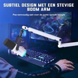 FIFINE - TAM8 - USB / XLR Studio microfoon - Flexibele Arm ( BM88 ) - Met kabelgoot - Geschikt voor PC/PS4/PS5 - RGB - Podcast - Gaming - Streaming - Wit — thumbnail 3