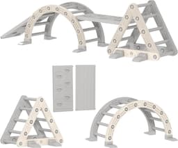 Klettergerüst Indoor, 5 in 1 Kletterdreieck mit Rutsche, Kletterbogen, inkl. doppelseitige Rampe, Spielplatz Indoor für Kinder 18-48 Monate, Grau+Weiß — thumbnail 2