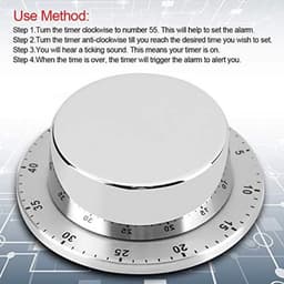 Handmatige mechanische keukentimer, afteltimer met magnetische voet, mechanische kooktimer (zilver) — thumbnail 5