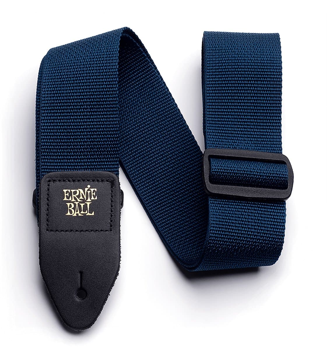 Ernie Ball Polypro - Gitaarband - Navy Blauw - Polypropylene - Zwart Lederen Uiteinden - Goud EB Logo - Verstelbaar 104-183cm — afbeelding 1