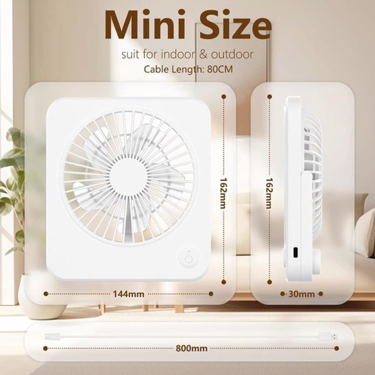 Draagbare Mini Bureauventilator met 3 Snelheden - Tafelventilator USB Aangedreven voor Studie, Werk en Slapen — afbeelding 1