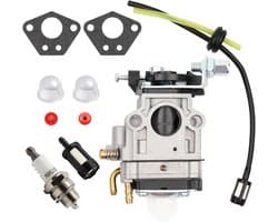 SnelShoppen - Carburetor voor Grasmaaier 52cc, 49cc, 43cc - Carburetor Kit met Pakking, Slang, Bougie en Brandstoffilter - Duurzaam en Brandstofeffici