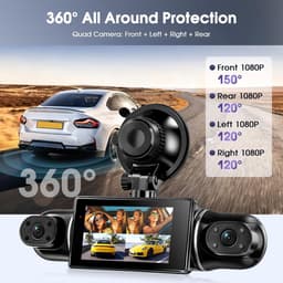 SnelShoppen - Draadloze Dashcam 2K + 1080p Panorama-opname met 360° Parkeerbewaking, Nachtzicht, Wifi 5GHz, 64GB Kaart - Ultragroothoeklens voor Volle — thumbnail 2