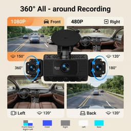 SnelShoppen - WiFi 4-kanaals dashcam auto 1080p 360° voor en achter met lusopname, G-sensor, nachtzicht, bewegingsdetectie, app-bediening, belichtings — thumbnail 5