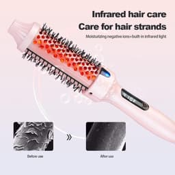 Brush Thermoborstel met infraroodtechnologie, 2-in-1 styler & föhn, 30 seconden snelle opwarming, lcd-temperatuurweergave, ionische krulborstel voor natuurlijke krullen en gladmaken # roze — thumbnail 4