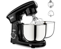 Kneedmachine Keuken - Bakmachine Mixer - Deeg Bereiden - Dubbele Kom Inhoud - 1500 Watt - Zwart
