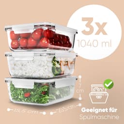 Dailygoods- Maaltijdbereidingsdozen set van 3 - Glazen Bakjes met Deksel - Vaatwasser/Magnetron/Oven Geschikt - Voedselbewaardozen 3x 1040ml - Transparant - Gezond Eten - Voedselopslagbakjes — thumbnail 5